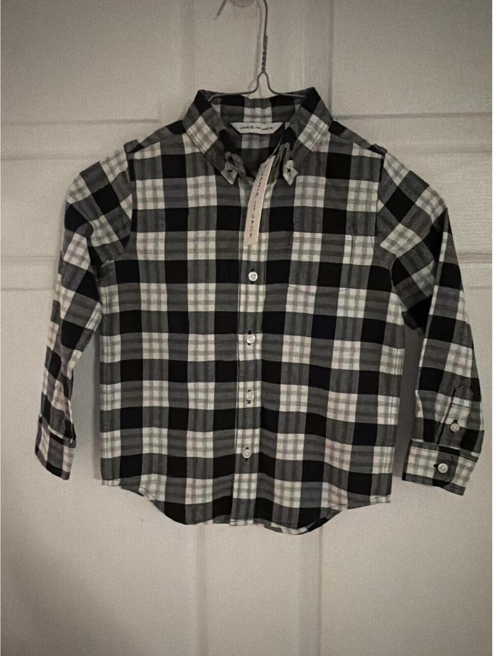 Janie and Jack Boys Black and White Plaid Button-Up Shirt